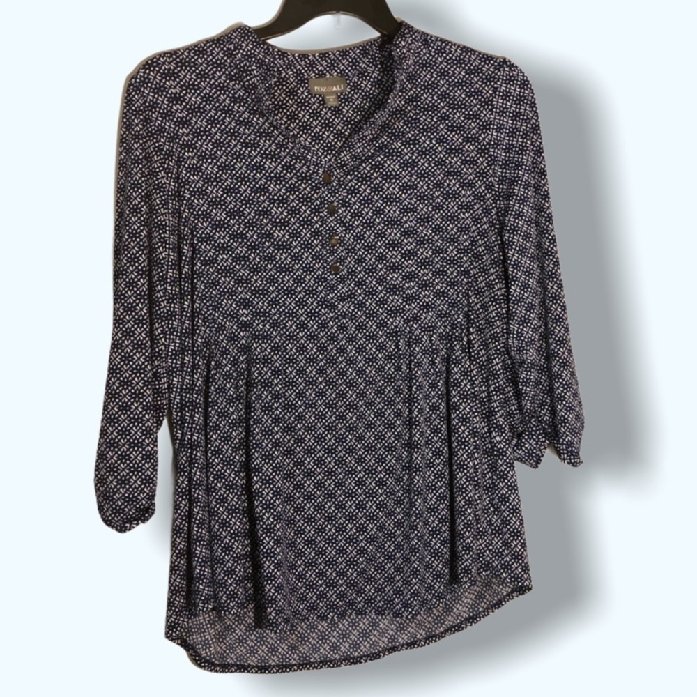 Roz & Ali Blue Star Patterned Blouse Sz 1X